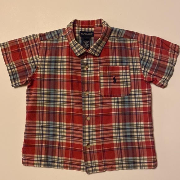 Nice! RALPH LAUREN PLAID POLO RED BLUE SHIRT SHORT SLEEVE BUTTON-DOWN SIZE 4T - Picture 2 of 10
